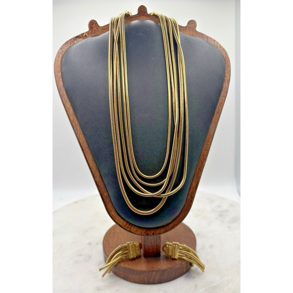 Vintage Etruscan Park Lane Five strand Necklace And Matching Earrings Gold tone